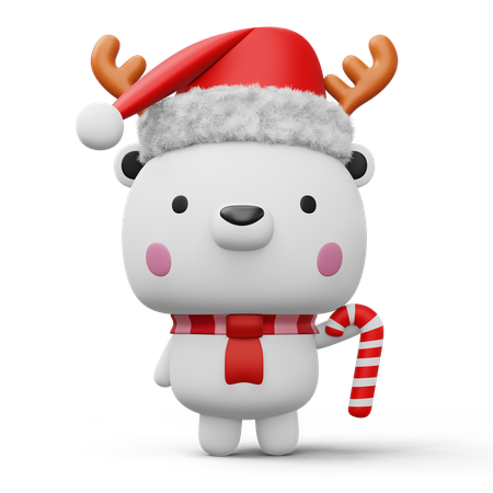 Urso polar fofo com doces de natal  3D Illustration