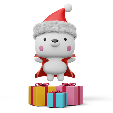 Urso polar fofo com presentes de natal  3D Illustration