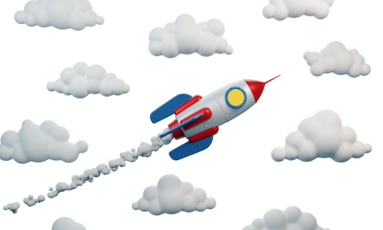 Foguete com fumaça de jato voa entre as nuvens  3D Icon
