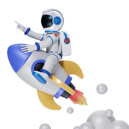 Astronauta montando foguete  3D Illustration