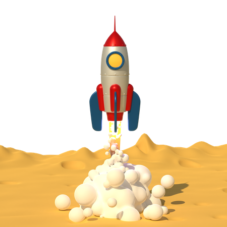 Foguete decola com fumaça de jato da superfície do planeta Lua  3D Icon