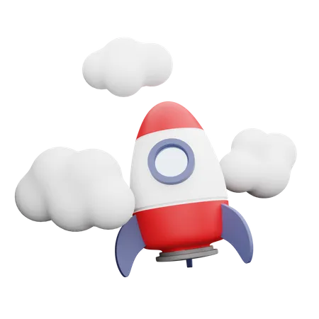 Foguete nas Nuvens  3D Illustration