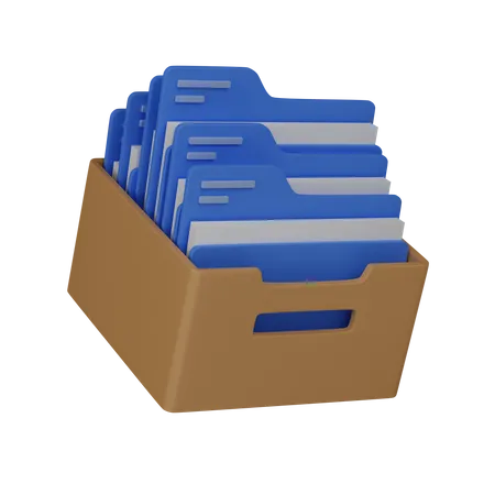 Cardboard Box With Folders 3D Illustration