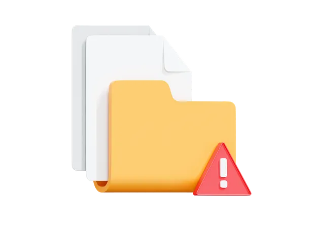 Folder With Documents And Alert Sign  3D Icon