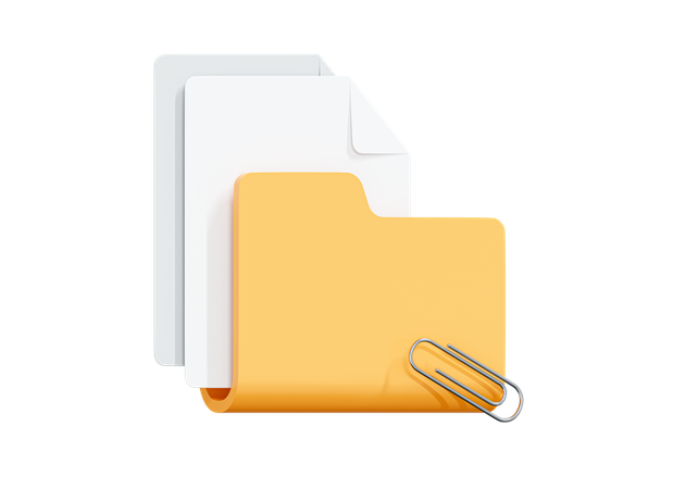 Folder With Documents And Paperclip  3D Icon