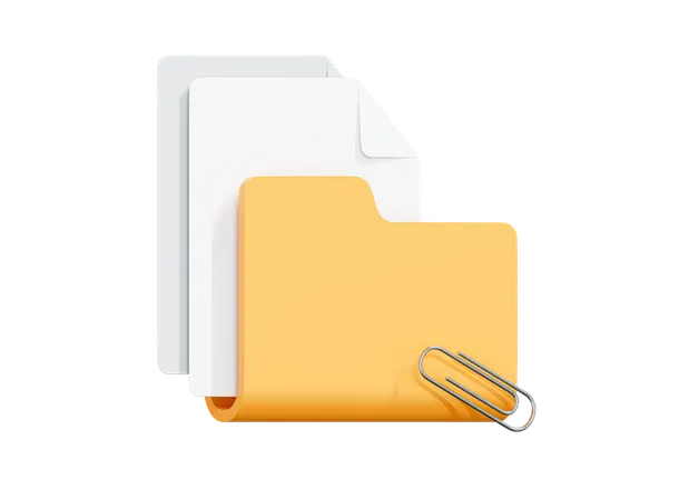 Folder With Documents And Paperclip  3D Icon