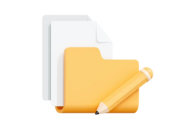 Folder With Documents And Pencil  3D Icon
