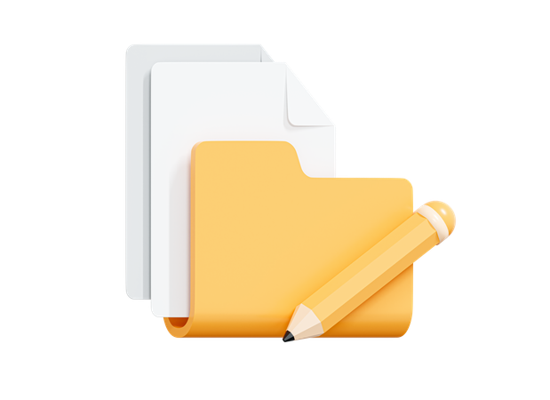 Folder With Documents And Pencil  3D Icon