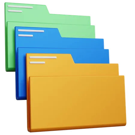 3 D Rendering Three Stack Folders With Different Colors Isolated 3D Icon