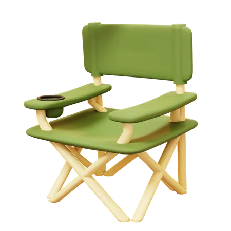 Cute Cartoon 3 D Green Folding Camping Chair In Outdoor And Outdoor Camping Camping Traveling Trip Hiking Campsite Nature Journey Concept 3D Icon