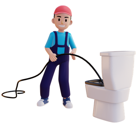 Plomero reparando inodoro con alambre  3D Illustration
