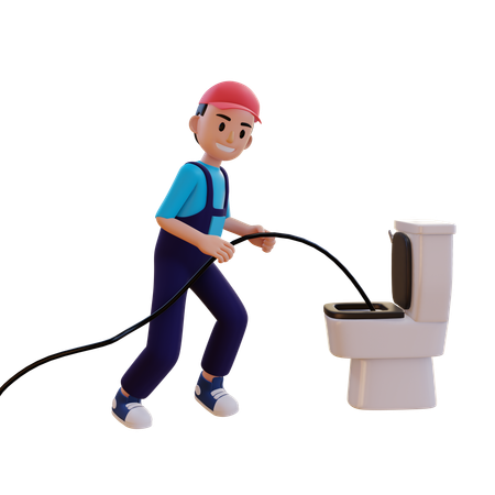Plomero reparando inodoro con alambre  3D Illustration