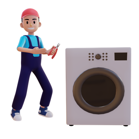Fontanero reparando lavadora con alicates  3D Icon
