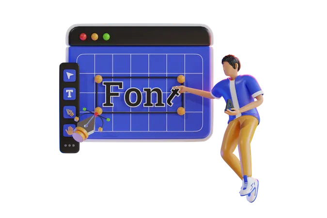 Fonte escolhida pelo designer masculino  3D Illustration