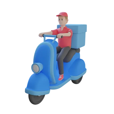 Food Delivery Agent riding two wheeler 3D Illustration