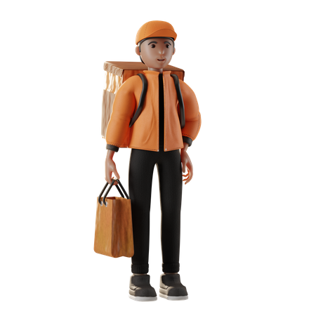 Food Delivery Man with bag  3D Illustration