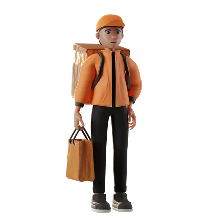 Food Delivery Man with bag  3D Illustration