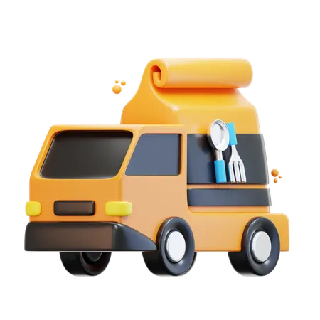 3 D Rendering Food Delivery Truck Illustration 3D Icon
