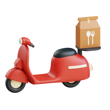 3 D Food Pack Delivery By Scooter Icon Illustration With Transparent Background 3D Icon