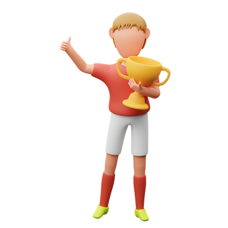 Football player holding trophy  3D Illustration