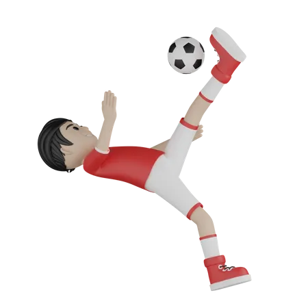 Football player kicking football 3D Illustration