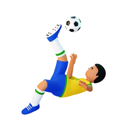 Football player makes a scissors kick  3D Illustration