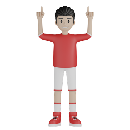 Football player pointing up while hands up  3D Illustration