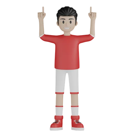 Football player pointing up while hands up  3D Illustration