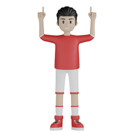 Football player pointing up while hands up 3D Illustration