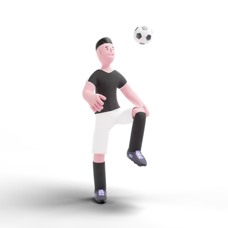 Football Player practicing with ball 3D Illustration