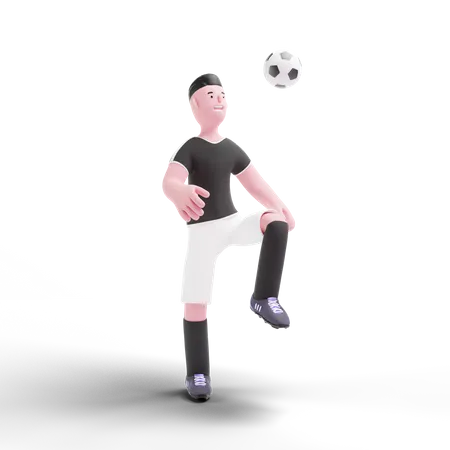 Football Player practicing with ball  3D Illustration