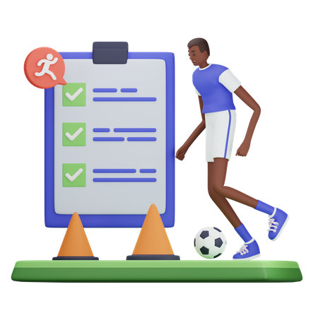 Football player practising according to plan  3D Illustration
