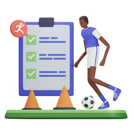 Football player practising according to plan  3D Illustration