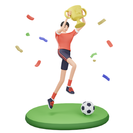 Football player winning trophy  3D Illustration