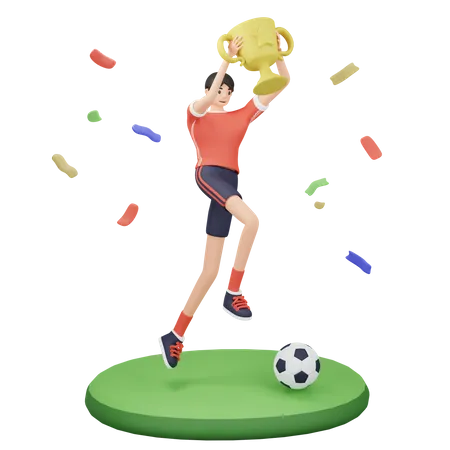 Football player winning trophy  3D Illustration