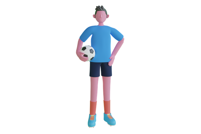 Football Player With Ball 3D Illustration