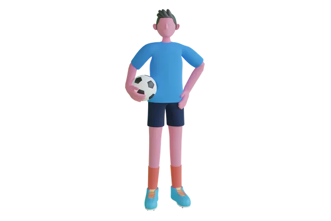 Football Player With Ball 3D Illustration