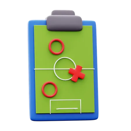 Football Strategy Plan On Top Of Clip Board Paper With Soccer Field Model 3 D Icon Illustration Render Design 3D Icon