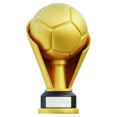 3 D Rendered Golden Trophy With A Football Design On Top Placed On A Dark Stand Celebrating Sports Excellence And Victory 3D Icon