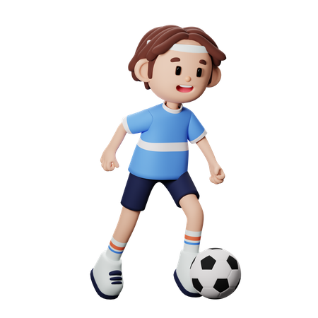 Footballspieler läuft mit Ball  3D Illustration