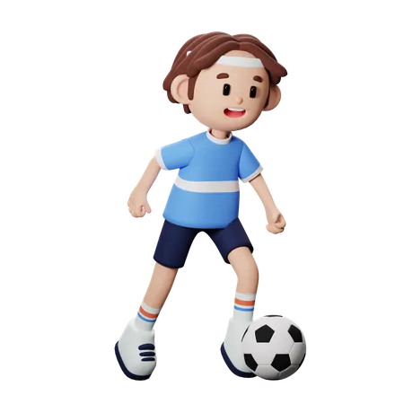 Footballspieler läuft mit Ball  3D Illustration