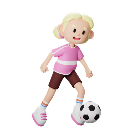 Footballspieler läuft mit Ball  3D Illustration