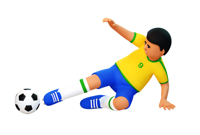 Football-Spieler macht Grätsche im Spiel  3D Illustration