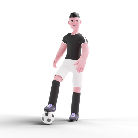 Footballspieler steht mit Fußball  3D Illustration