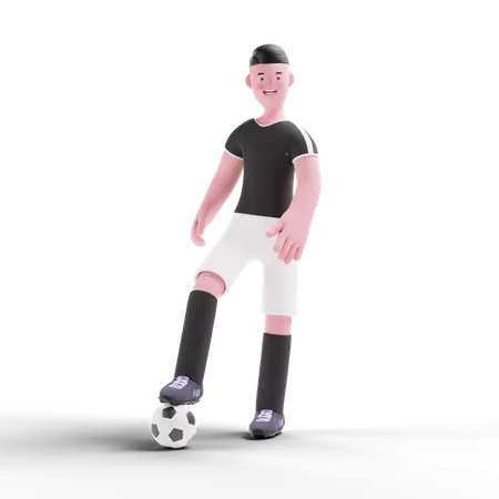 Footballspieler steht mit Fußball  3D Illustration