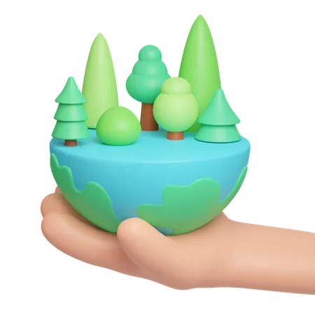 Miniature Forest On Human Hand Illustration Eco Global Warming Icons 3 D Illustration 3D Icon