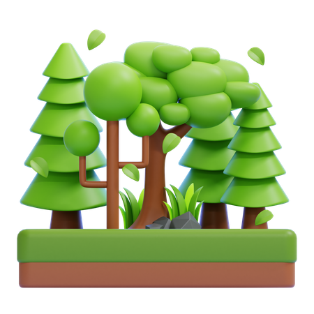 Forest Scene With Various Trees And Leaves  3D Icon