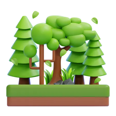 Forest Scene With Various Trees And Leaves  3D Icon