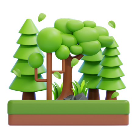 Forest Scene With Various Trees And Leaves  3D Icon