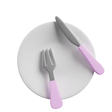 Fork And knife spoon in plate  3D Illustration